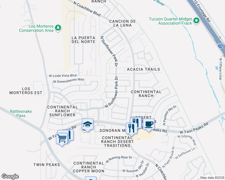 map of restaurants, bars, coffee shops, grocery stores, and more near 7757 West Cathedral Canyon Drive in Tucson