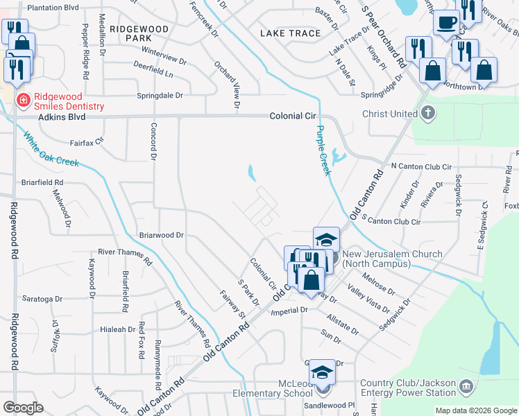 map of restaurants, bars, coffee shops, grocery stores, and more near 5713 Clubview Drive in Jackson