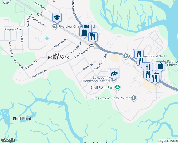 map of restaurants, bars, coffee shops, grocery stores, and more near 3006 State Road S-7-286 in Beaufort