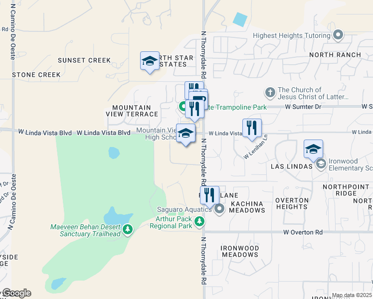 map of restaurants, bars, coffee shops, grocery stores, and more near 3901 West Linda Vista Boulevard in Tucson