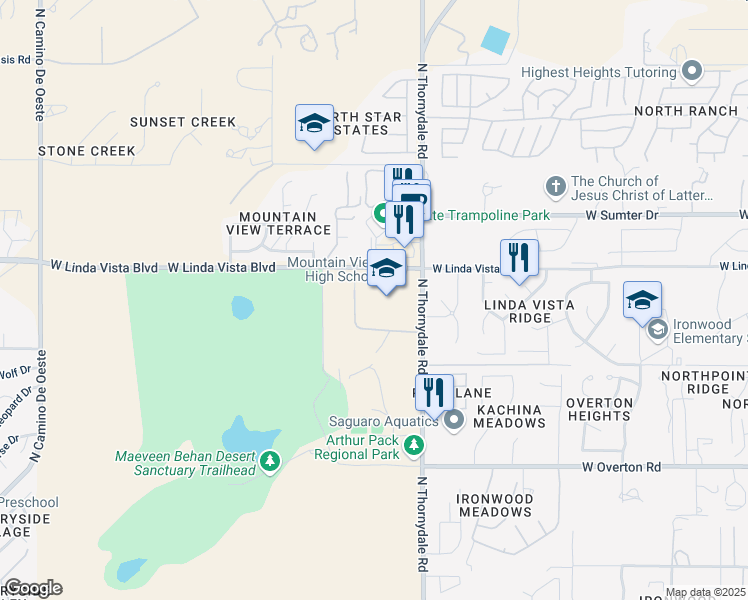 map of restaurants, bars, coffee shops, grocery stores, and more near 3901 West Linda Vista Boulevard in Tucson