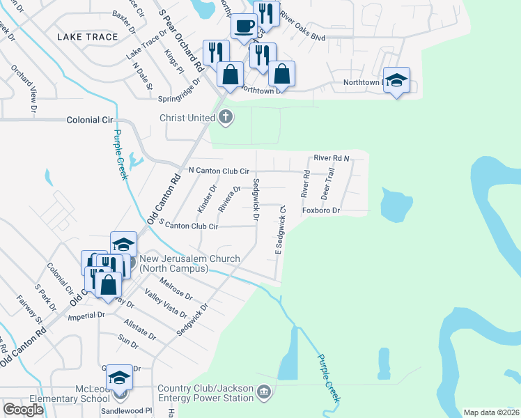map of restaurants, bars, coffee shops, grocery stores, and more near 5830 Sedgwick Drive in Jackson