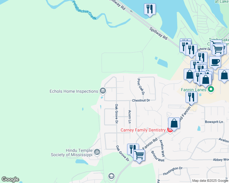 map of restaurants, bars, coffee shops, grocery stores, and more near 214 Chestnut Drive in Brandon