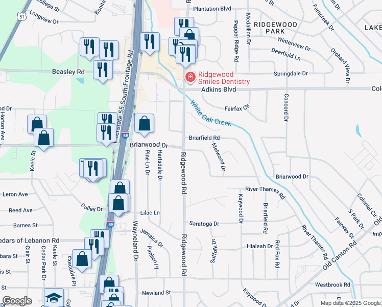 map of restaurants, bars, coffee shops, grocery stores, and more near 811 Briarwood Drive in Jackson