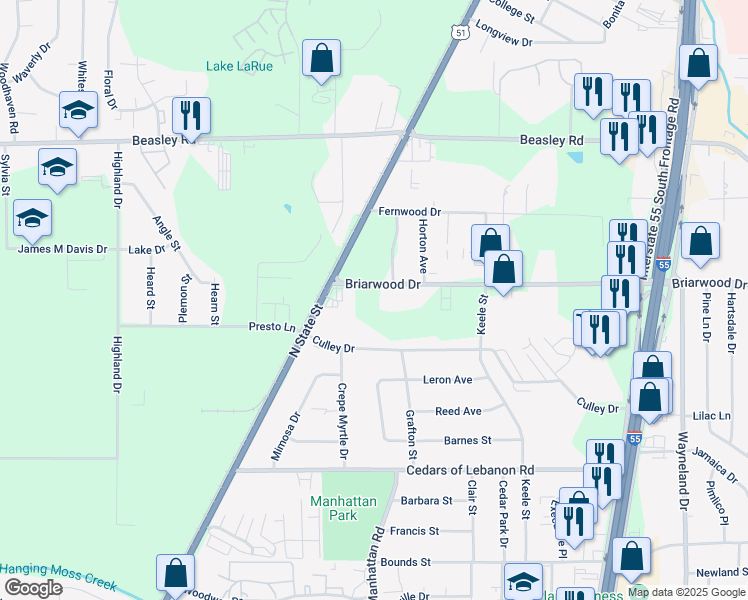 map of restaurants, bars, coffee shops, grocery stores, and more near 161 Briarwood Drive in Jackson