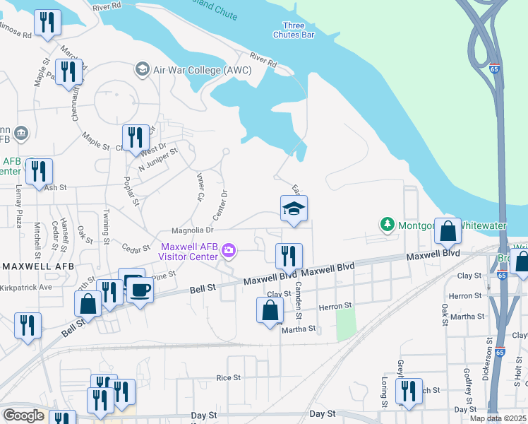map of restaurants, bars, coffee shops, grocery stores, and more near 144 West Drive in Montgomery