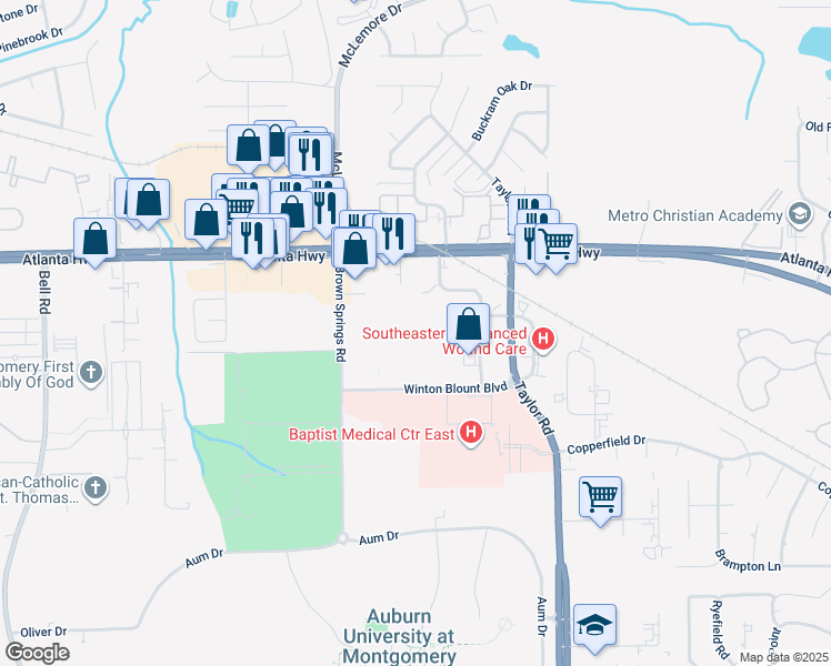 map of restaurants, bars, coffee shops, grocery stores, and more near in Montgomery