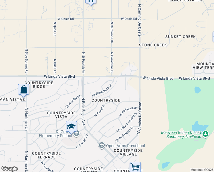 map of restaurants, bars, coffee shops, grocery stores, and more near 4790 West Vicuna Drive in Tucson