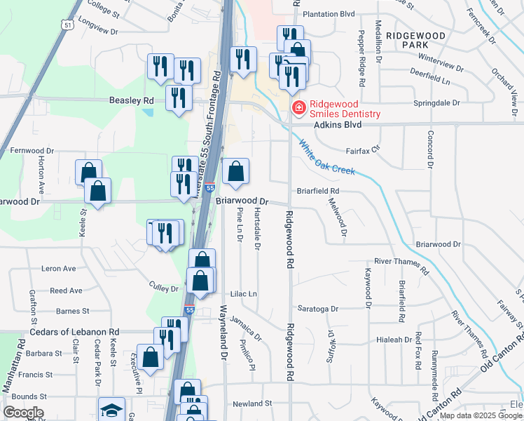 map of restaurants, bars, coffee shops, grocery stores, and more near 5566 Hartsdale Drive in Jackson
