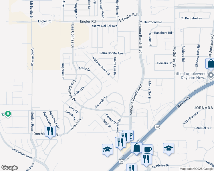 map of restaurants, bars, coffee shops, grocery stores, and more near 3815 Fossil Court in Las Cruces