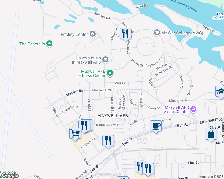 map of restaurants, bars, coffee shops, grocery stores, and more near 400 Maxwell Blvd E in Montgomery