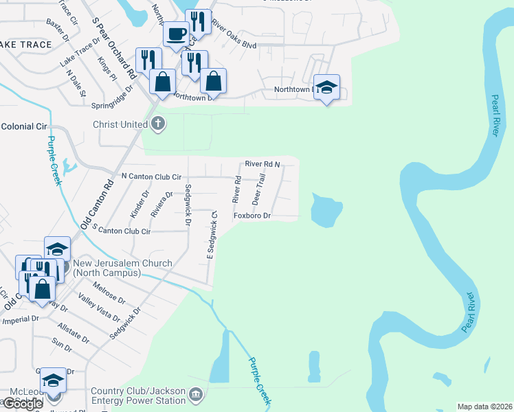map of restaurants, bars, coffee shops, grocery stores, and more near 5825 Cypress Trail in Jackson