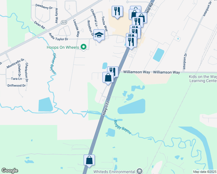 map of restaurants, bars, coffee shops, grocery stores, and more near 9852 Old Mansfield Rd in Shreveport