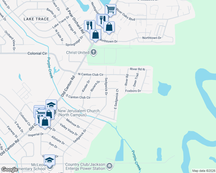 map of restaurants, bars, coffee shops, grocery stores, and more near 225 Riviera Drive in Jackson