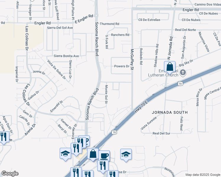 map of restaurants, bars, coffee shops, grocery stores, and more near 4003 Monte Luna Court in Las Cruces