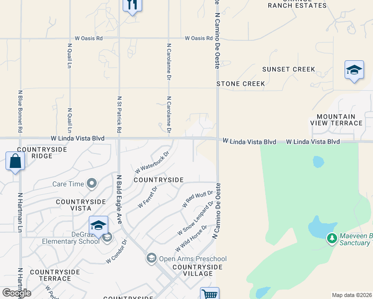 map of restaurants, bars, coffee shops, grocery stores, and more near 4701 West Linda Vista Boulevard in Tucson