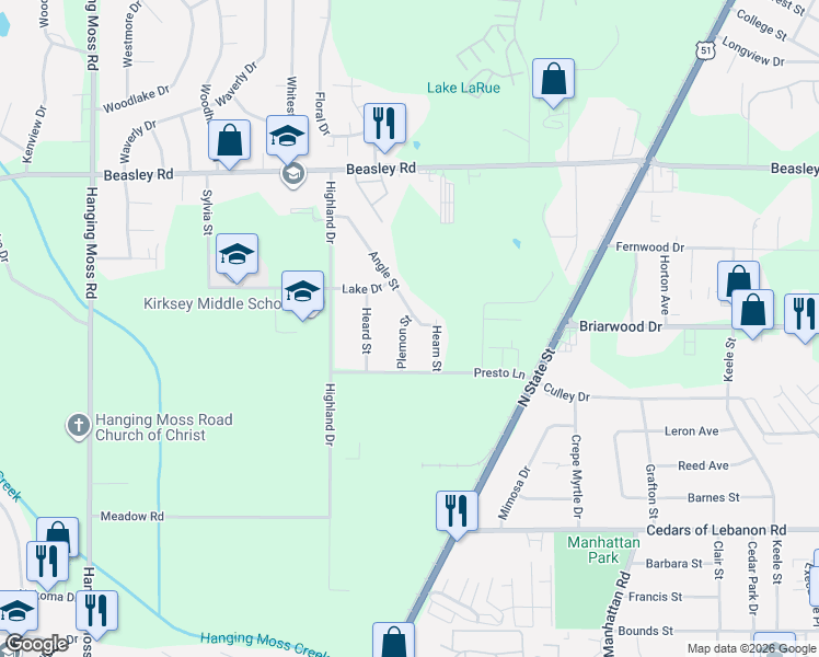 map of restaurants, bars, coffee shops, grocery stores, and more near 5606 Angle Street in Jackson