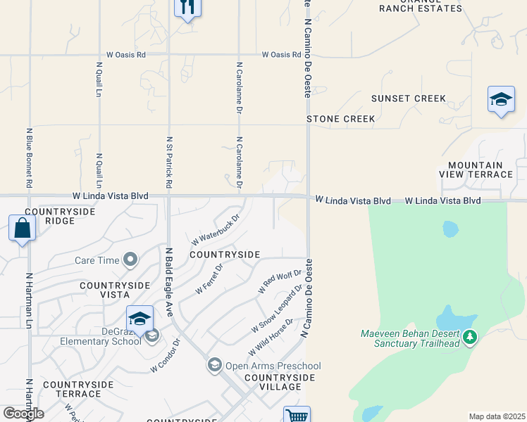 map of restaurants, bars, coffee shops, grocery stores, and more near 4701 West Linda Vista Boulevard in Tucson