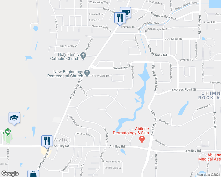 map of restaurants, bars, coffee shops, grocery stores, and more near 39 Augusta Drive in Abilene