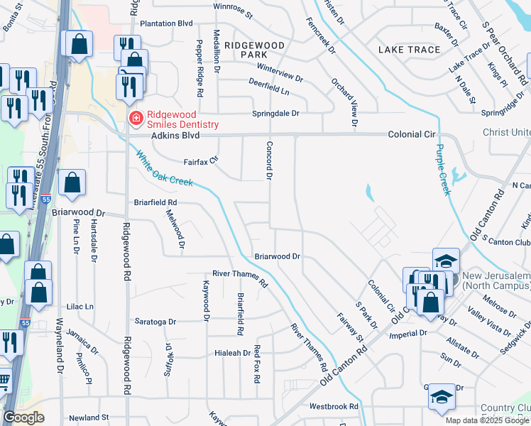 map of restaurants, bars, coffee shops, grocery stores, and more near 5525 Concord Drive in Jackson