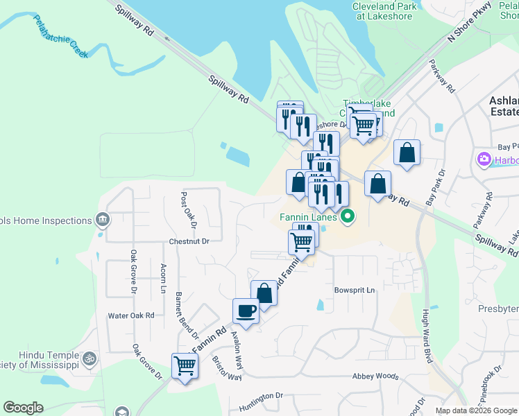 map of restaurants, bars, coffee shops, grocery stores, and more near 1024 Riverchase North Drive in Brandon