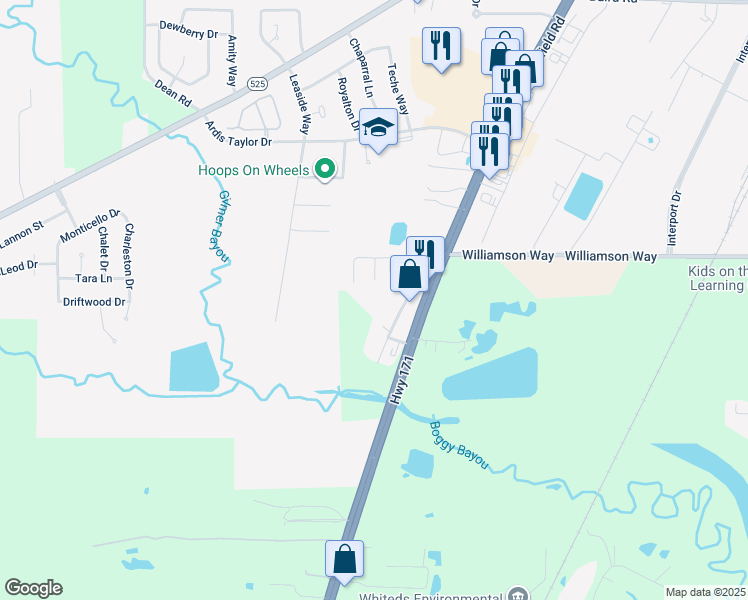 map of restaurants, bars, coffee shops, grocery stores, and more near 9616 Old Mansfield Road in Shreveport