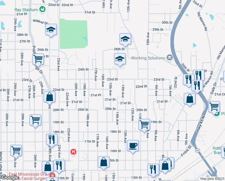 map of restaurants, bars, coffee shops, grocery stores, and more near 2114 15th Avenue in Meridian