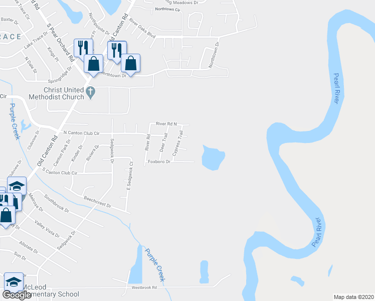 map of restaurants, bars, coffee shops, grocery stores, and more near 203 River Glen Street in Jackson
