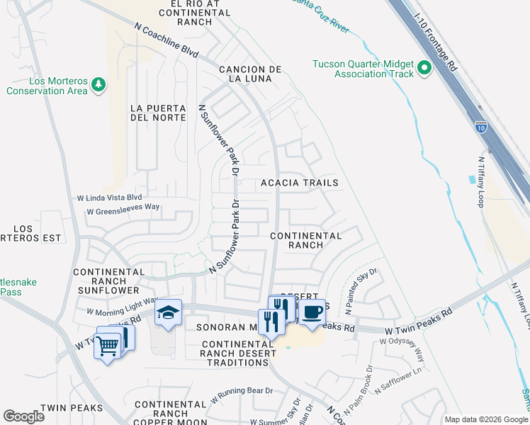 map of restaurants, bars, coffee shops, grocery stores, and more near 7613 West Starry Night Lane in Tucson