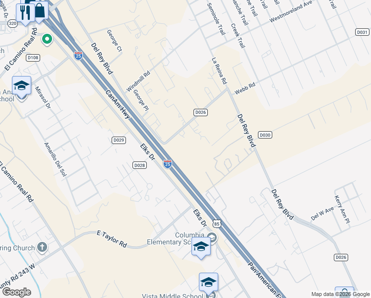 map of restaurants, bars, coffee shops, grocery stores, and more near 5155 Del Rey Boulevard in Las Cruces