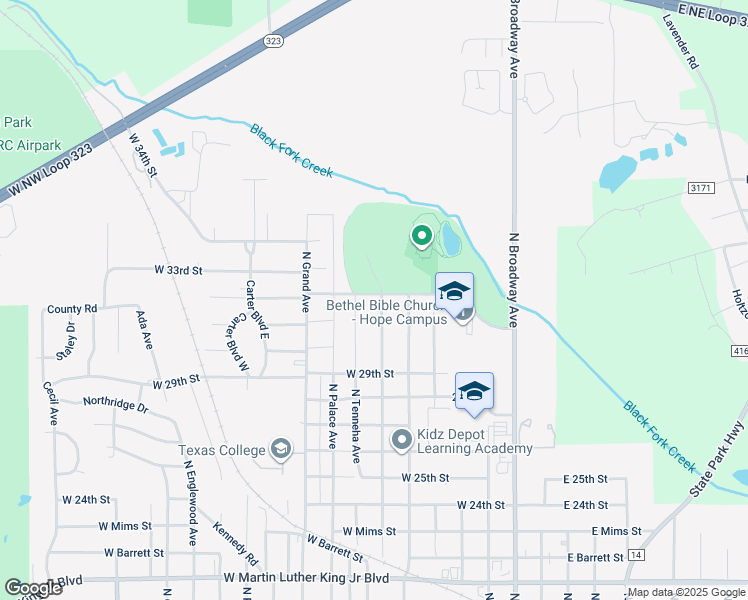 map of restaurants, bars, coffee shops, grocery stores, and more near 3022 North Glass Avenue in Tyler