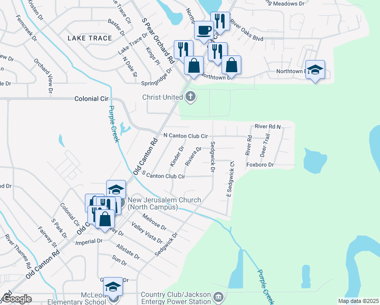 map of restaurants, bars, coffee shops, grocery stores, and more near 5853 Kinder Drive in Jackson