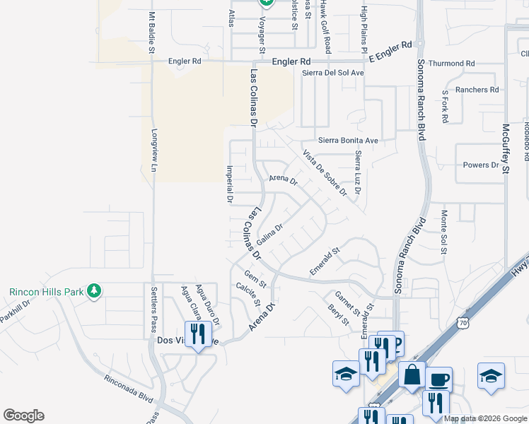 map of restaurants, bars, coffee shops, grocery stores, and more near 3732 Stoneway Road in Las Cruces