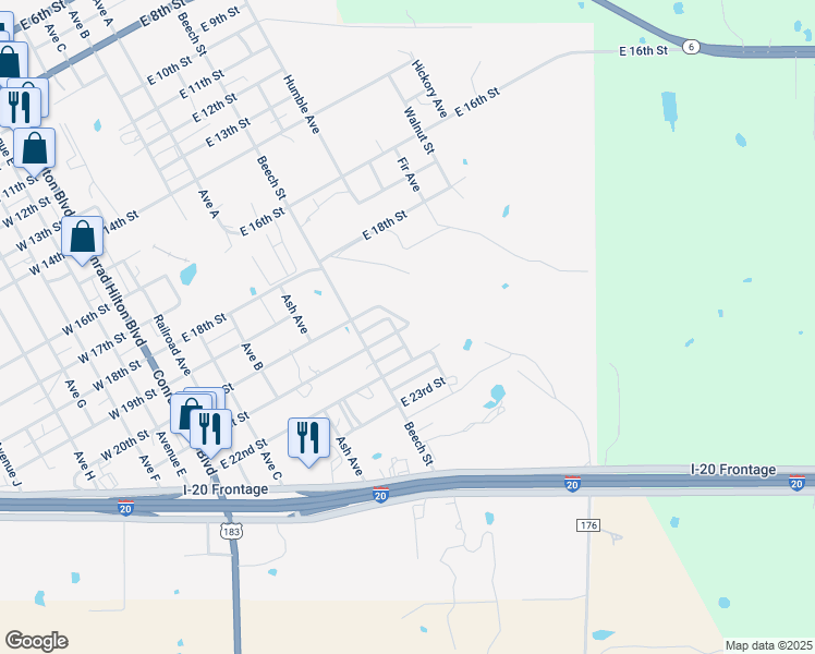 map of restaurants, bars, coffee shops, grocery stores, and more near 711 East 21st Street in Cisco