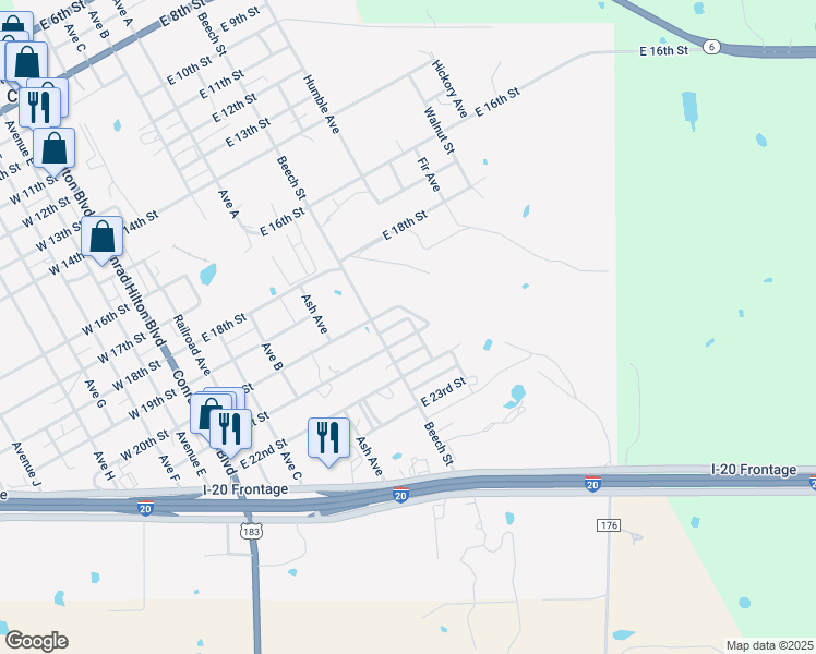 map of restaurants, bars, coffee shops, grocery stores, and more near 711 East 21st Street in Cisco