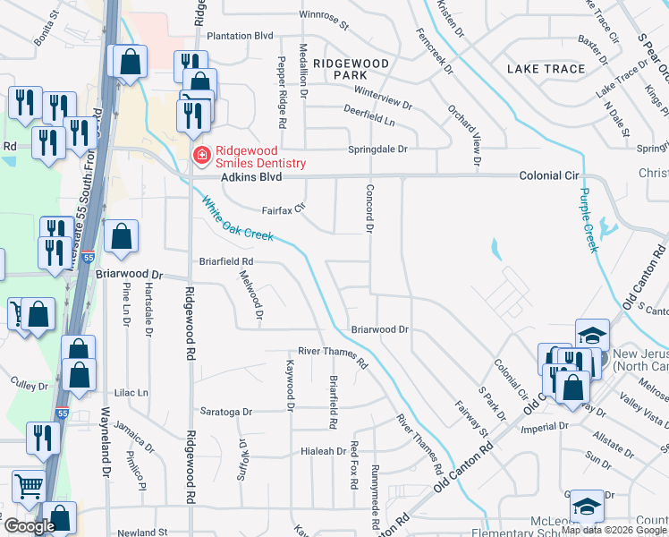 map of restaurants, bars, coffee shops, grocery stores, and more near 5540 Marblehead Drive in Jackson