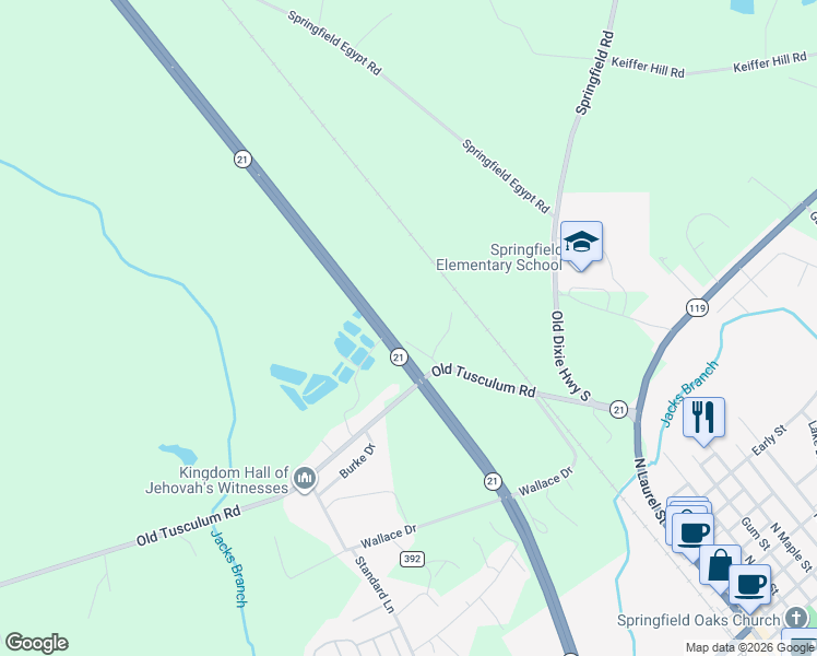 map of restaurants, bars, coffee shops, grocery stores, and more near 126 Paul Edenfield Drive in Springfield