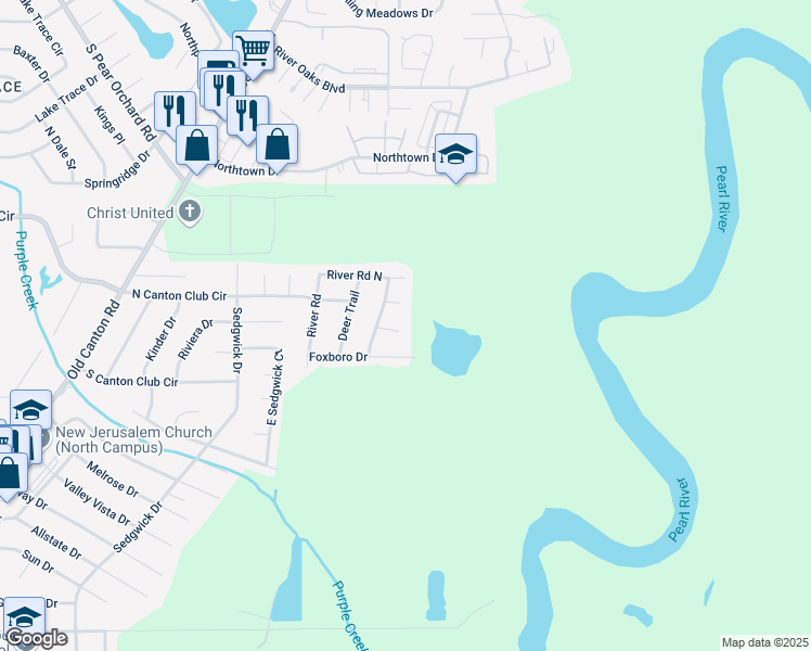 map of restaurants, bars, coffee shops, grocery stores, and more near 210 River Glen Street in Jackson