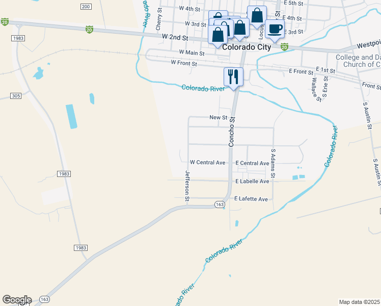 map of restaurants, bars, coffee shops, grocery stores, and more near 410 Jefferson Street in Colorado City