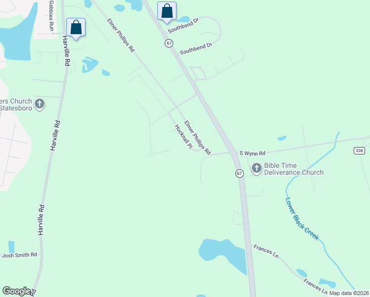 map of restaurants, bars, coffee shops, grocery stores, and more near 1609 Hucknall Place in Statesboro