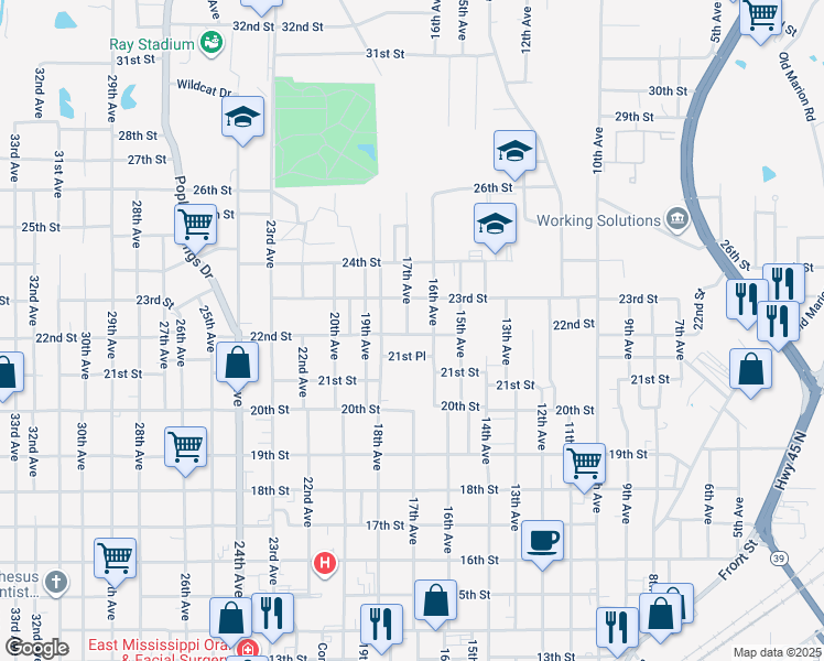 map of restaurants, bars, coffee shops, grocery stores, and more near 1610 22nd Street in Meridian