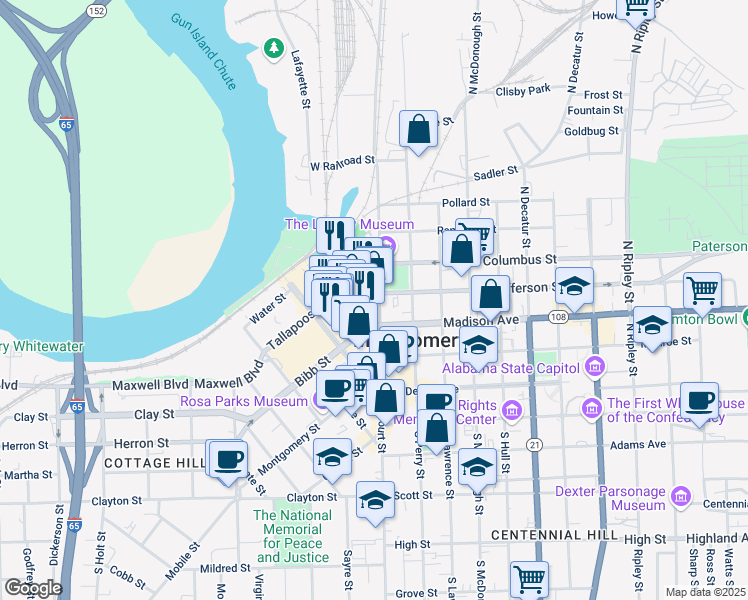 map of restaurants, bars, coffee shops, grocery stores, and more near 138 Coosa Street in Montgomery
