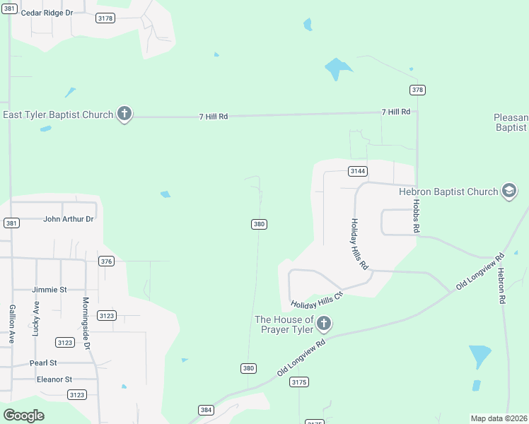 map of restaurants, bars, coffee shops, grocery stores, and more near 5252 County Road 380 in Tyler
