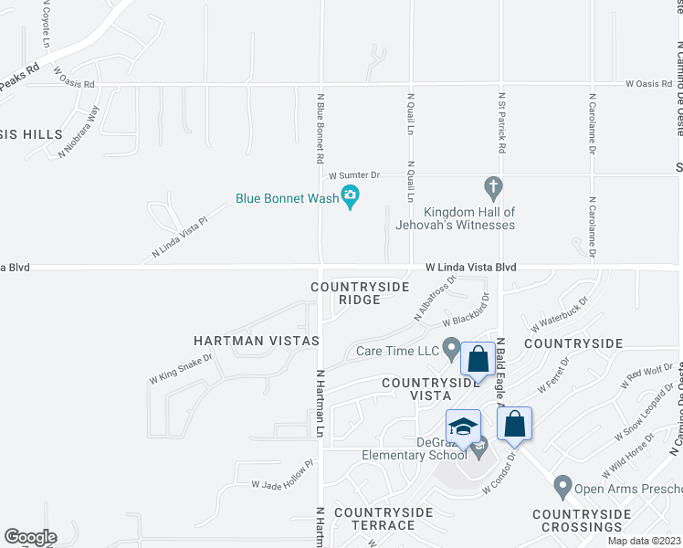 map of restaurants, bars, coffee shops, grocery stores, and more near 5354 West Canyon Towhee Street in Tucson