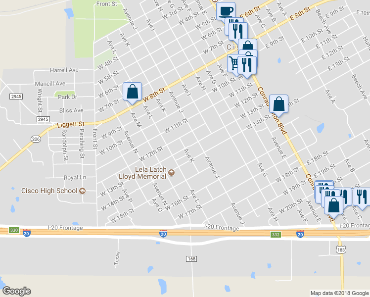 map of restaurants, bars, coffee shops, grocery stores, and more near 801 West 13th Street in Cisco