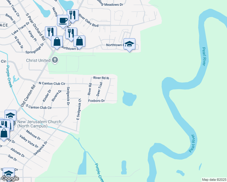 map of restaurants, bars, coffee shops, grocery stores, and more near 210 River Glen Street in Jackson