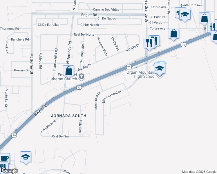 map of restaurants, bars, coffee shops, grocery stores, and more near 4656-4660 Mesa Rico Drive in Las Cruces
