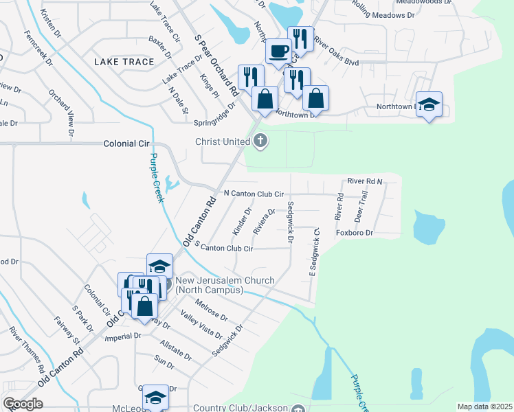 map of restaurants, bars, coffee shops, grocery stores, and more near 5853 Kinder Drive in Jackson