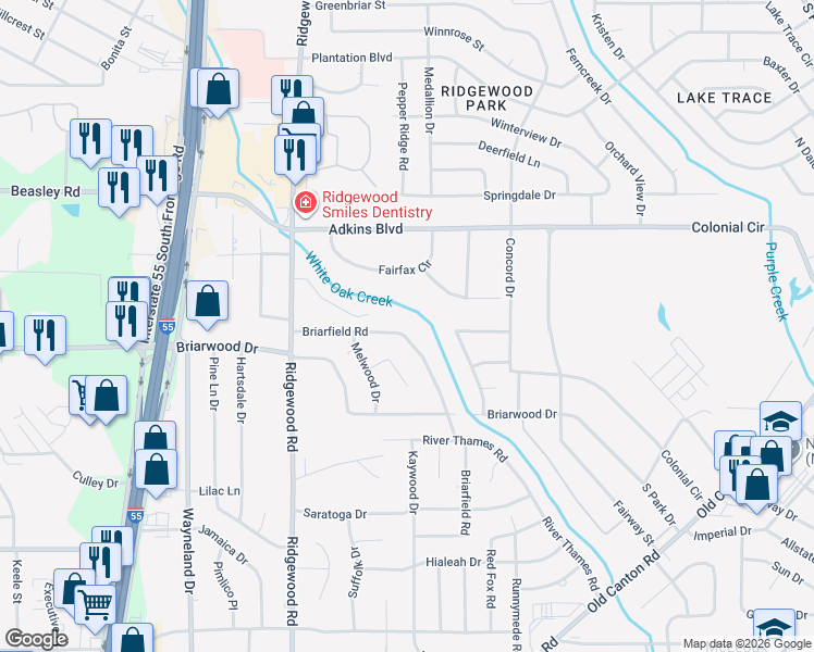 map of restaurants, bars, coffee shops, grocery stores, and more near 941 Briarfield Road in Jackson