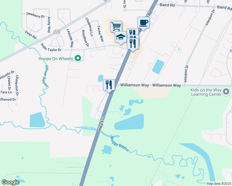 map of restaurants, bars, coffee shops, grocery stores, and more near 9805 Mansfield Road in Shreveport